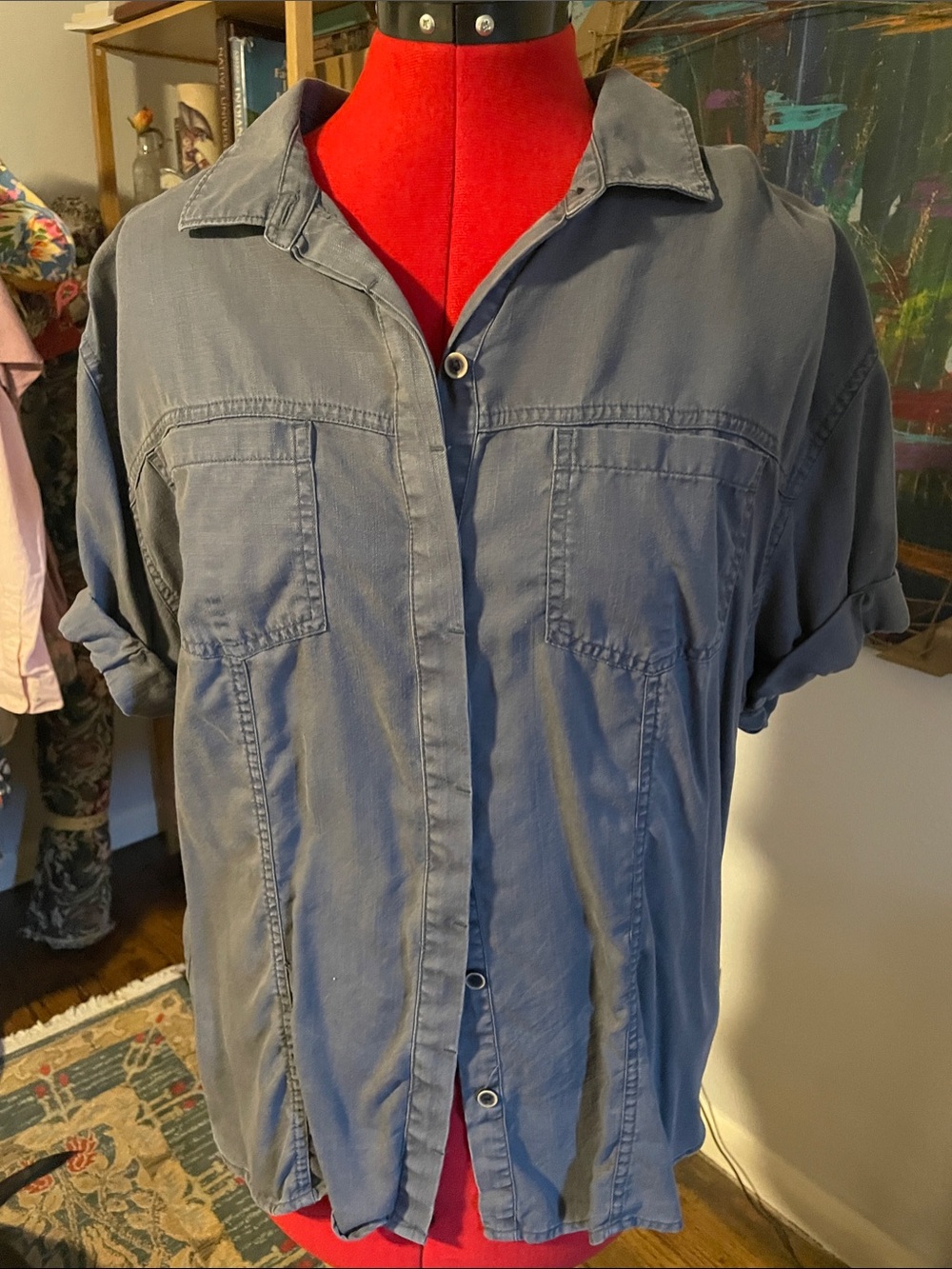 Prana Button-Front Shirt in slate gray/ blue